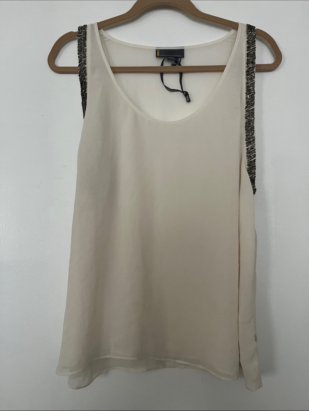 Buffalo David Bitton Cream Chiffon Tank with Beaded Straps